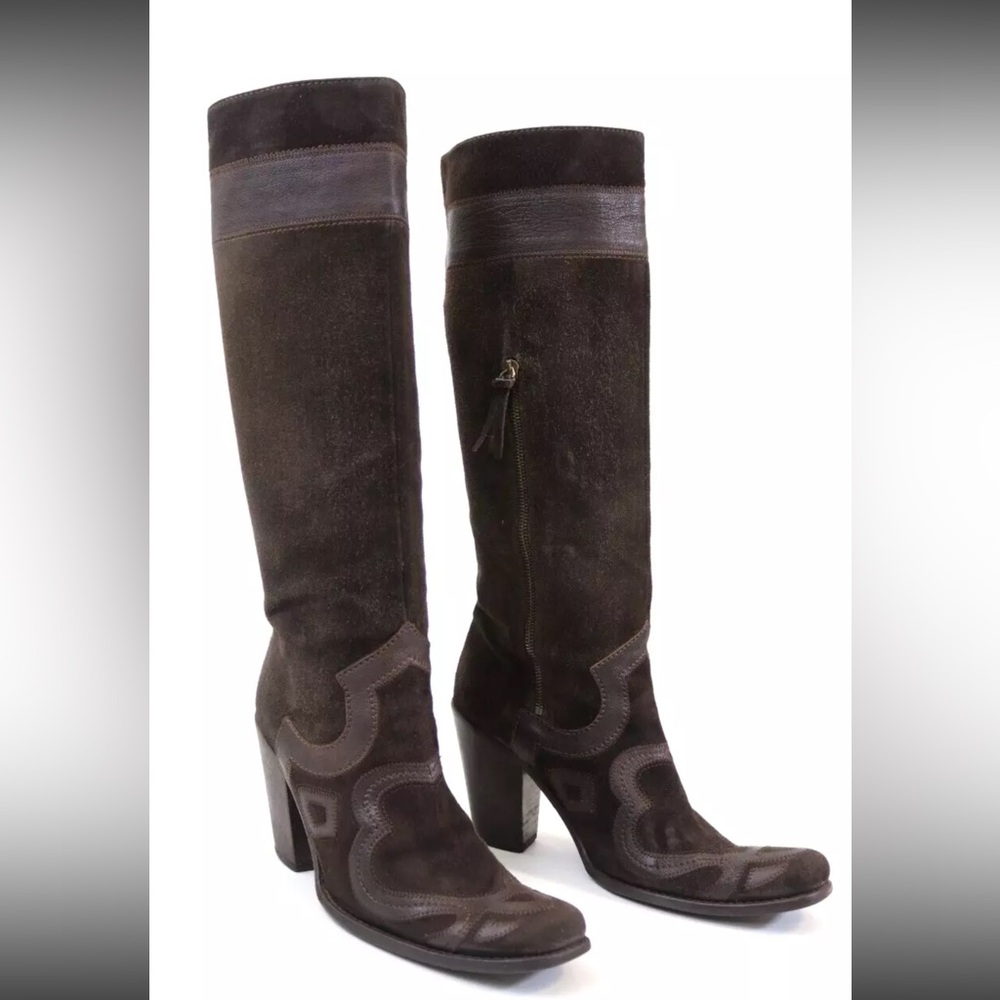 MIU MIU Miuccia Prada Boots Western Cowboy Suede Leather size 10.5/40.5 - Picture 2 of 16